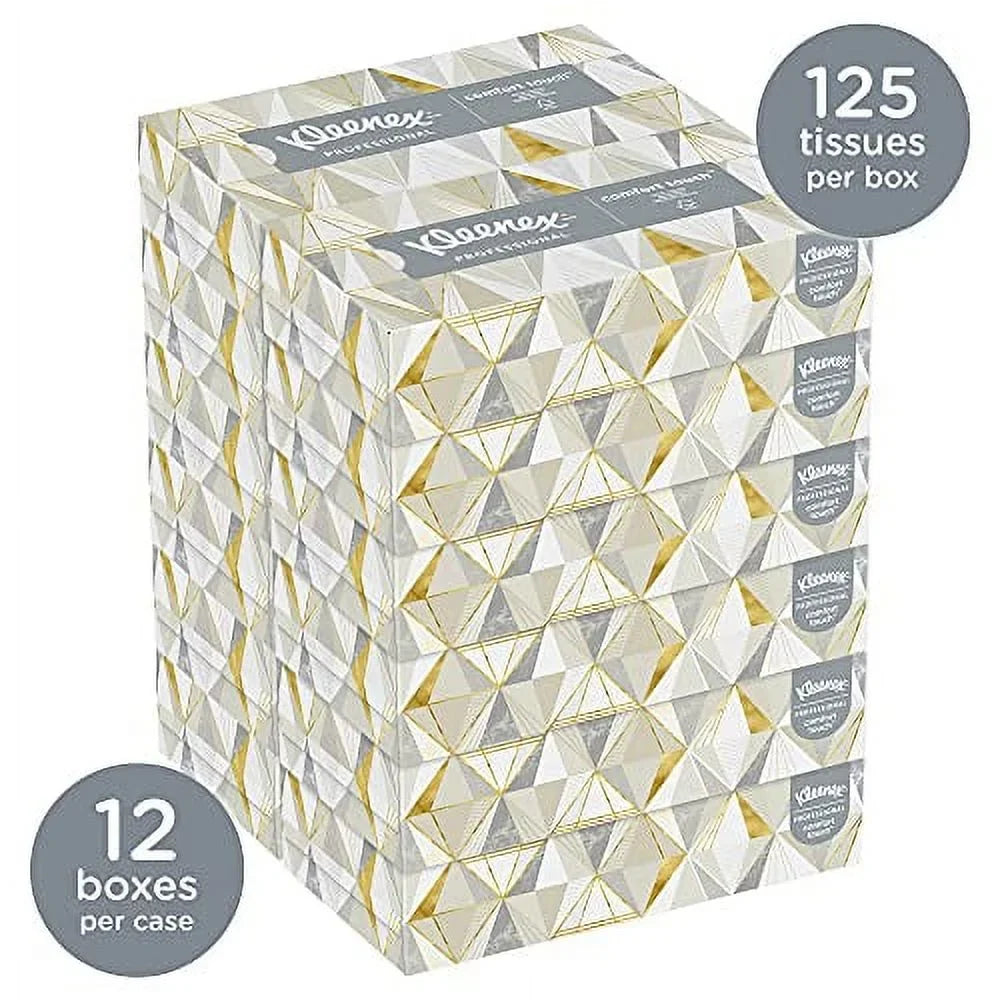 Kleenex Facial Tissue, White, 8-2/5 x 8-3/5 Inch, 125 Tissues per Box, 12 Count