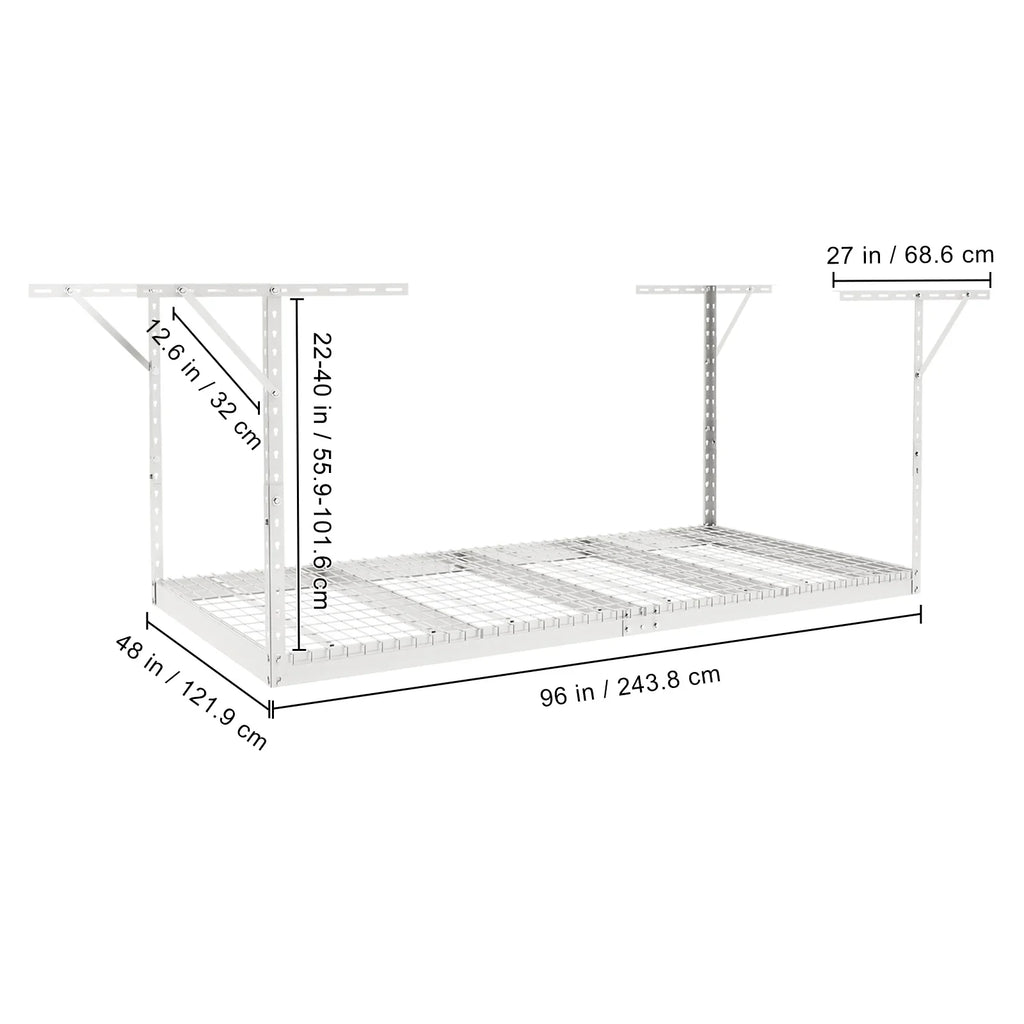 Overhead Adjustable Garage Storage Rack 48x96in Ceiling Rack 600lbs White