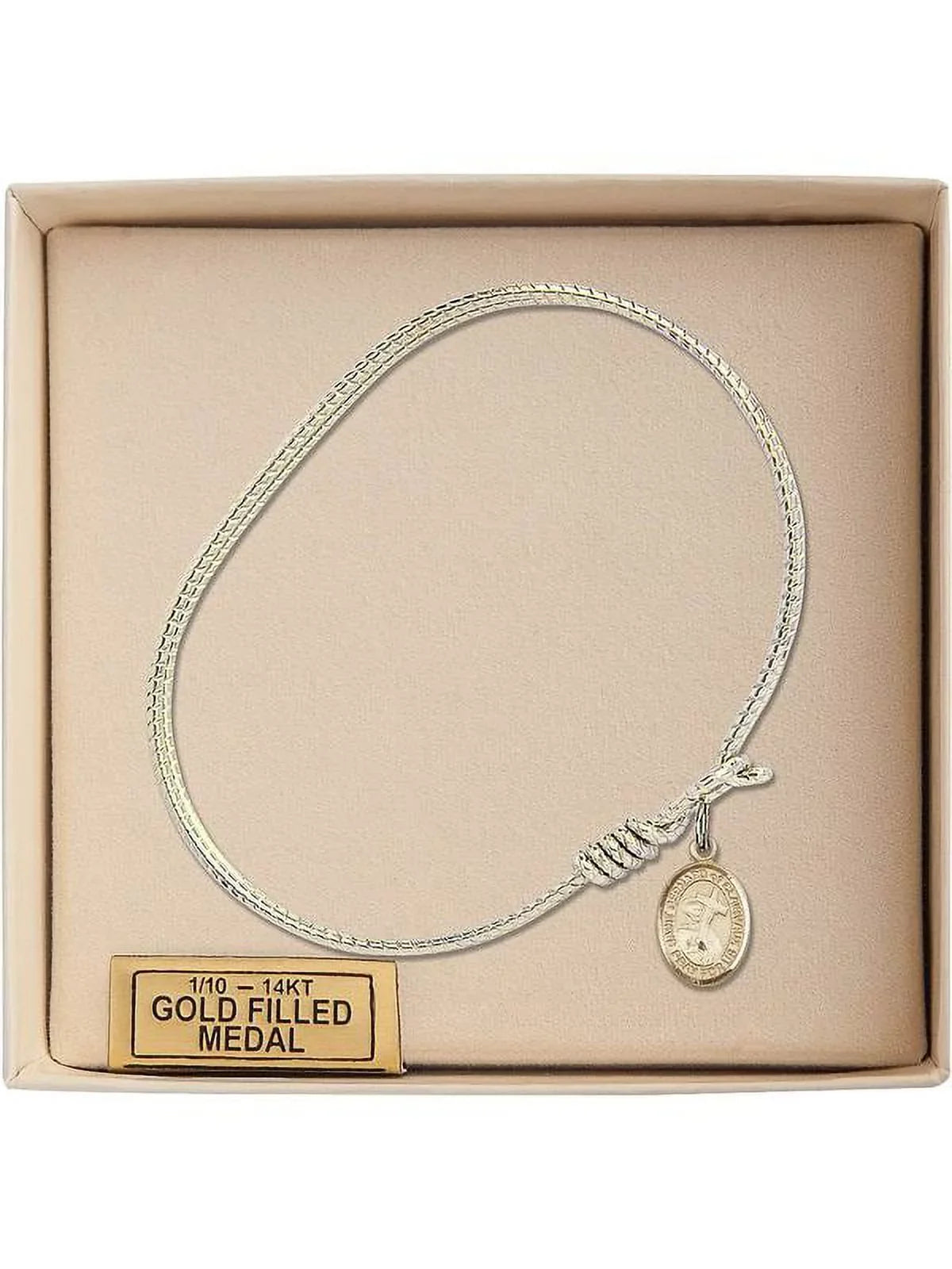 6 1/4 inch Oval Eye Hook Bangle Bracelet w/ St. Bernard of Clairvaux in Gold-Filled