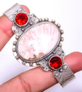 Orange Scolecite - India & Garnet 925 Silver Plated Bali Cuff Adst. T919, Valentine's Day Gift, Birthday Gift, Beautiful Jewelry For Woman & Girls