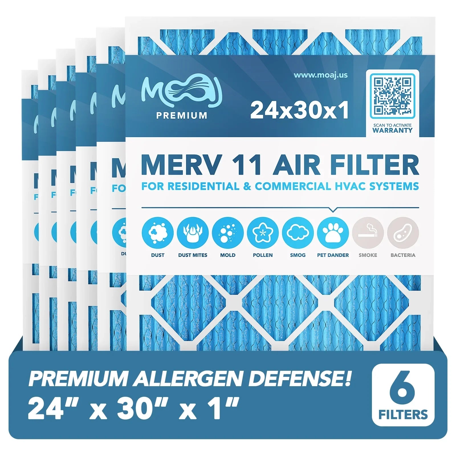 24x30x1 Air Filter (6-) |  11 |  Premium Allergen Defense |    | Pleated Replacement Air Filters for  & Furnace Applications | Actual Dimensions: 23.70" x 29.70" x 0.75" (in.)
