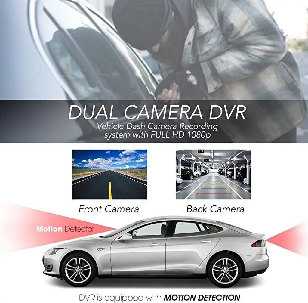 Pyle Dash Cam Rearview  Monitor 1.5” Digital Screen Rear View Dual Camera Video Recording System