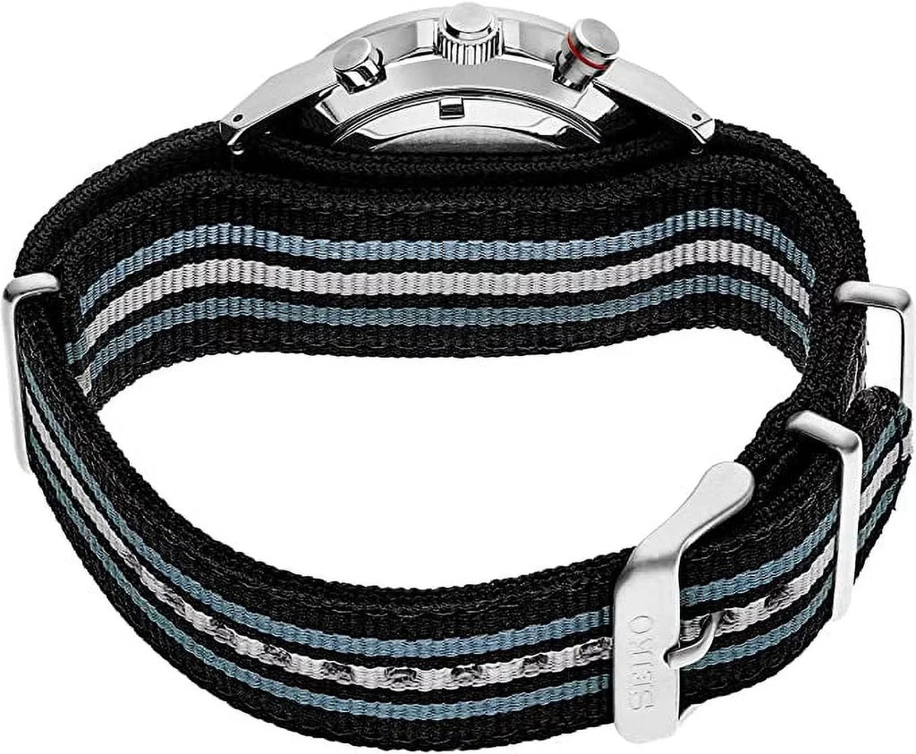 Seiko Men's Stainless Steel Japanese Quartz Dress Watch with Nylon Strap, Black, 22 (Model: SSB409)