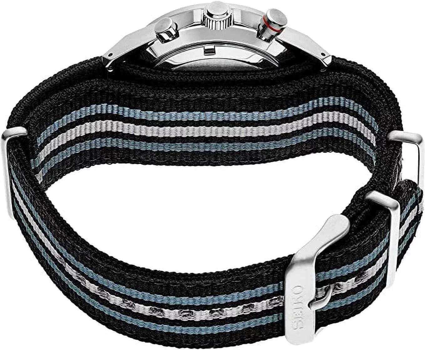 Seiko Men's Stainless Steel Japanese Quartz Dress Watch with Nylon Strap, Black, 22 (Model: SSB409)