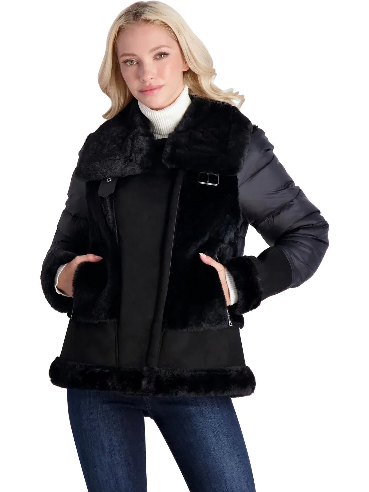 Tahari Women's Saylor Mixed Media Puffer Coat