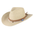 Women Straw Sun Hat Cowboy Western Style Big Brim Floppy Packable Trilby Beige