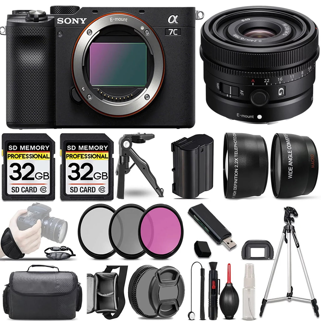 Sony a7C Camera (Black) Camera +24mm f/2.8 G Lens +3  Filter +64GB