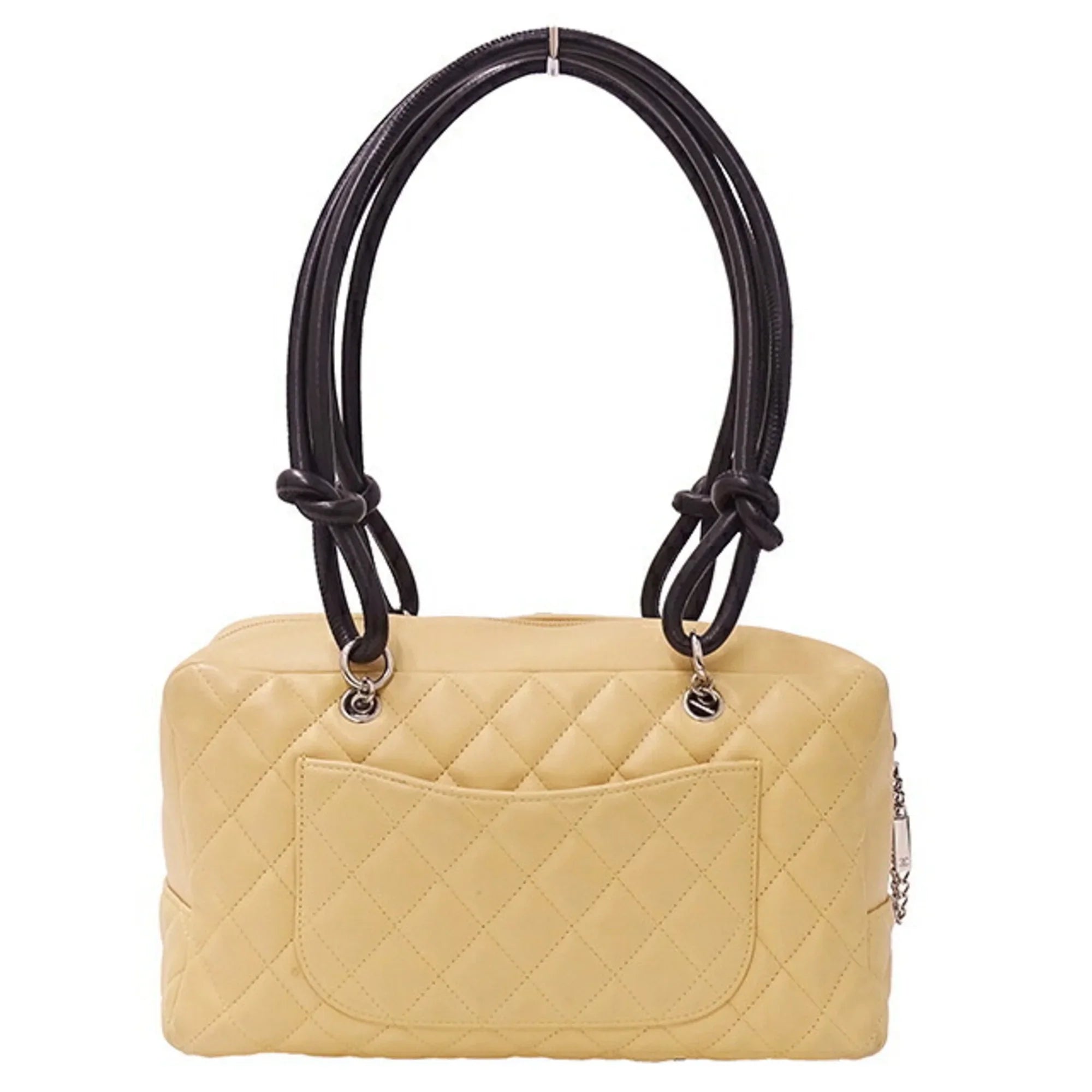 Pre-Owned  Bag Cambon Women's Handbag Lambskin Beige Black (Fair)