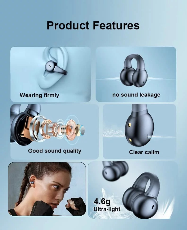 Wireless Ear-Clip  Earphones for Samsung Galaxy Z Fold5/Flip5 Phones - Bluetooth Earbuds Bone Conduction Headphones True Stereo Charging Case Hands-free D9G Compatible With Galaxy Z Fold5/Flip5