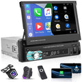 Podofo Universal Single 1  7"  Touchscreen Retractable Car Stereo Radio Bluetooth Auto Apple Carplay Android Auto  Video Player Mirror Link Function, with 12  Backup Camera