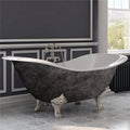 Cambridge Plumbing  71 in. Scorched Platinum Cast Iron Double Slipper Tub, Brushed Nickel Lions Paw Feet, 7 in. Deck Mount Faucet Holes