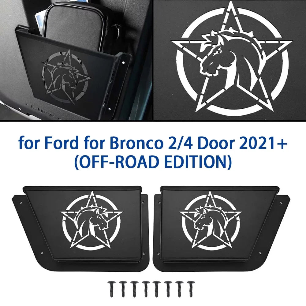 Rear Door Panel Pocket Organizer Box for Ford for Bronco 2/4 Door 2021+(- ), Black Metal Water Proof Dust Proof Scratch Resistance,1 Pair