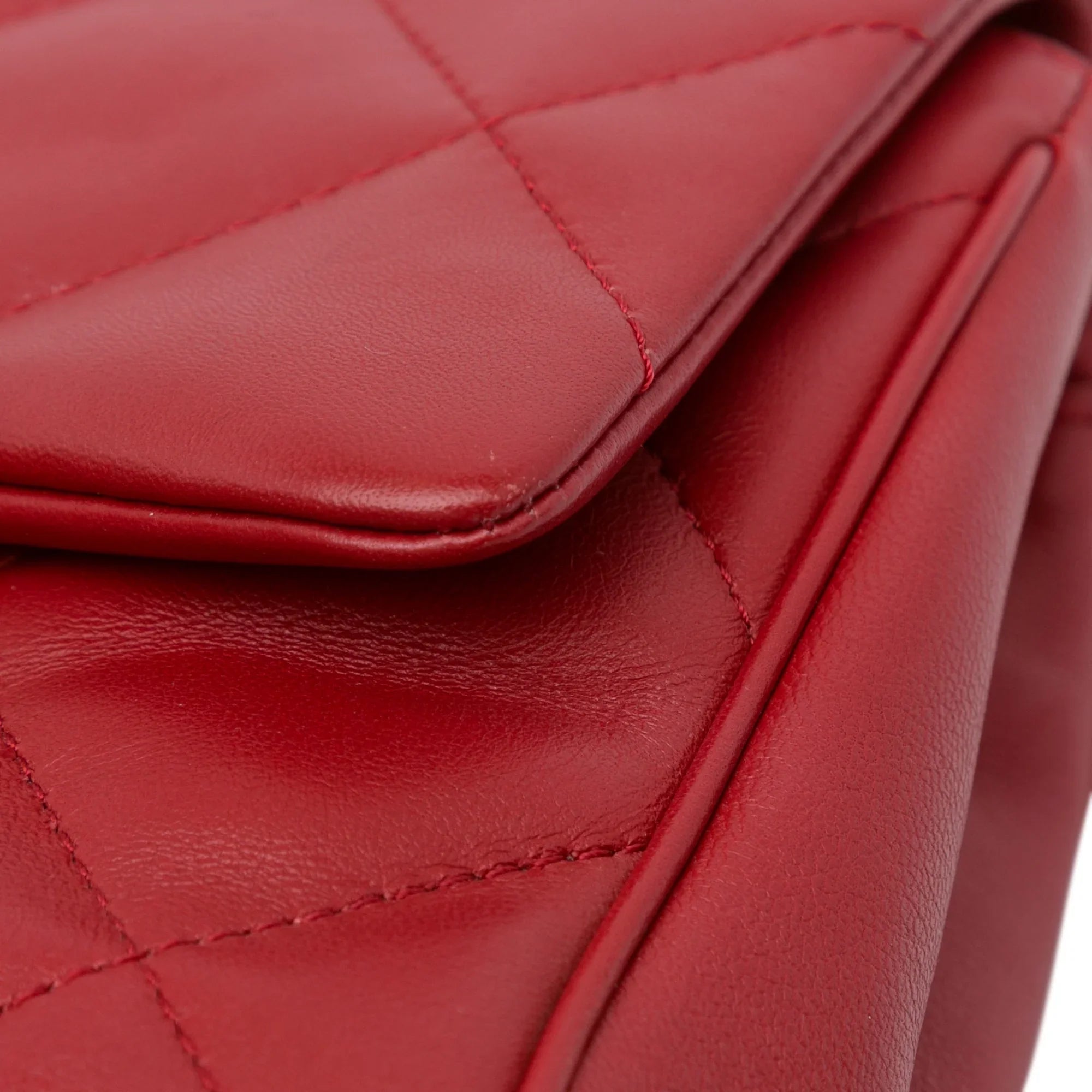Pre-Owned Authenticated Chanel Small Easy Carry Flap Bag Lambskin Leather Red Satchel Unisex (Good)