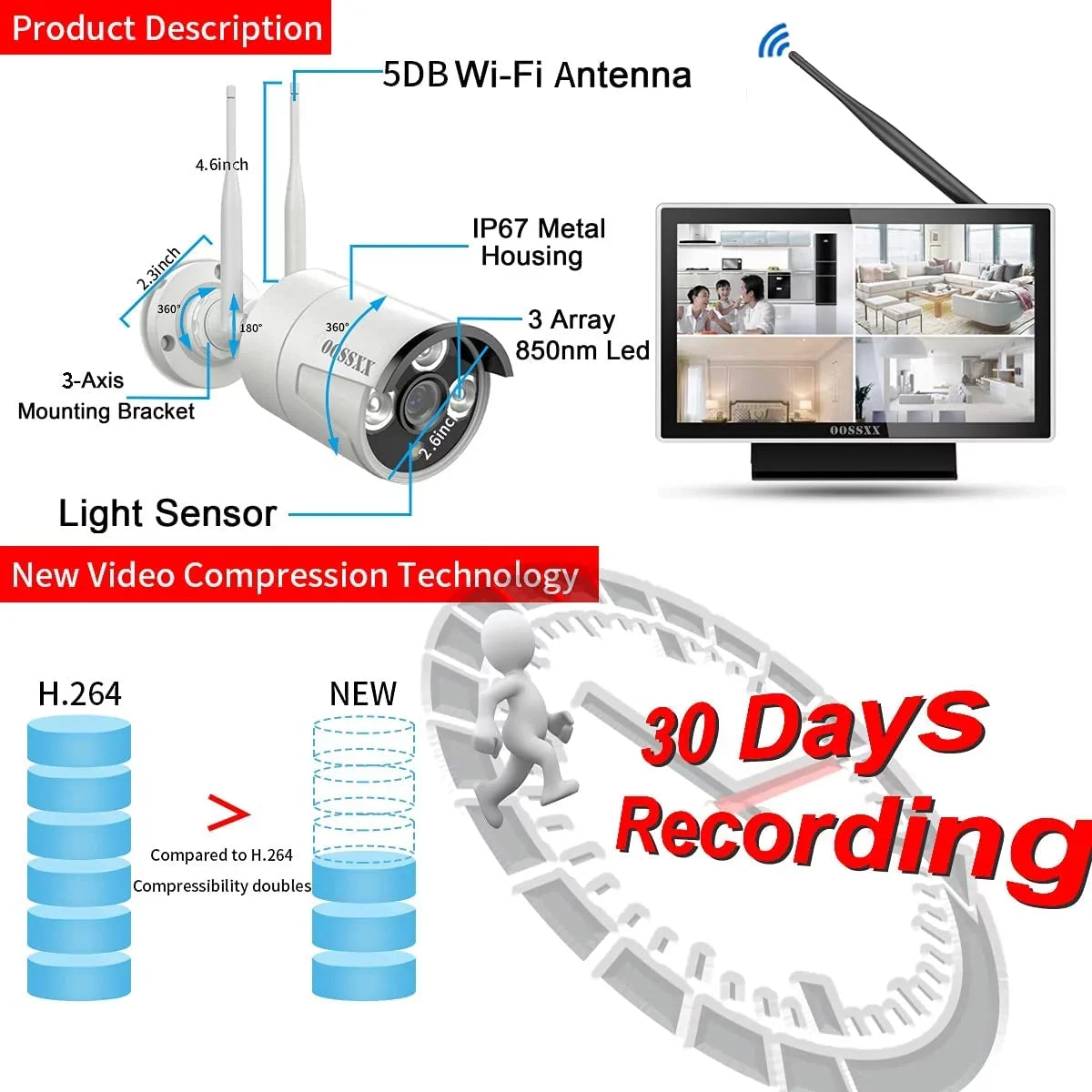 【8CH Expandable·Audio】 All in One Monitor Wireless Security Camera System,Home Surveillance Video Camera Kits with 10"  Screen,4Pcs Outdoor/Indoor  WiFi Cameras,1TB , Waterproof,Remote View