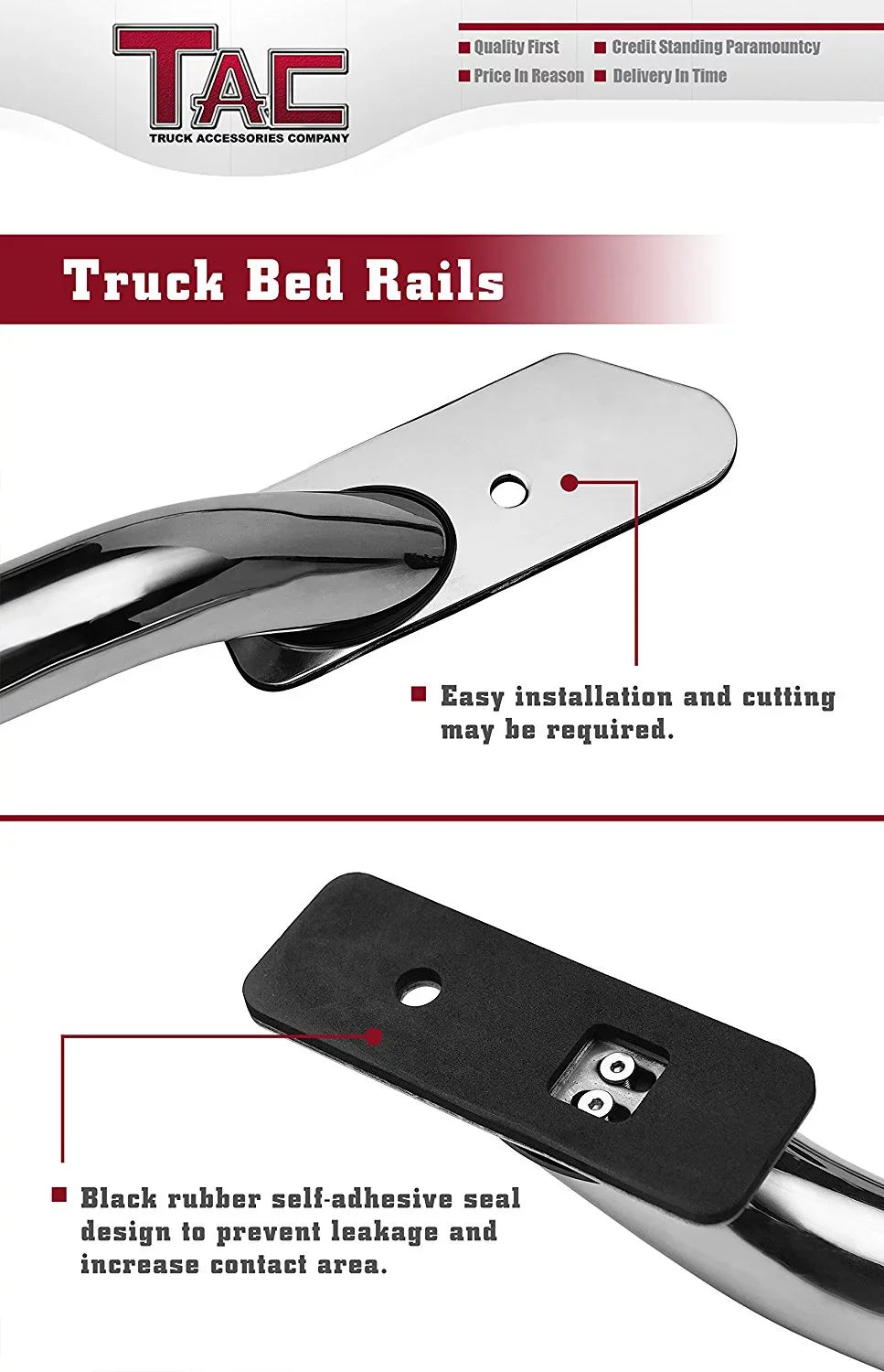Bed Rails Fit 2014-2024 Chevy Silverado/ Sierra 1500 6.5ft Standard Bed(Excl. Denali CarbonPro Editions) 304 Stainless Steel Truck Side Rails Accessories 2pcs