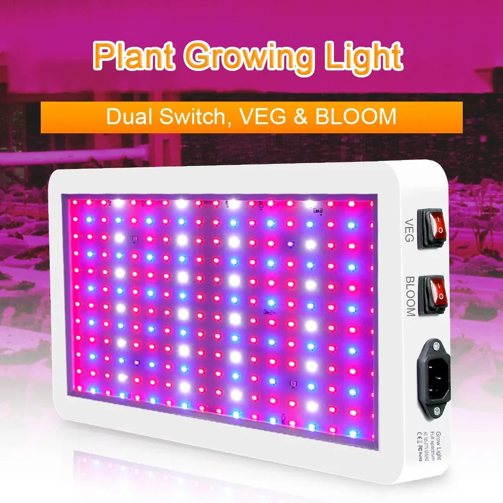 Aibecy Dual Switch  Grow Light 2000W for Indoor Plants Full Spectrum IP65 Waterproof Ideal for Seedlings Flowers Greenhouse
