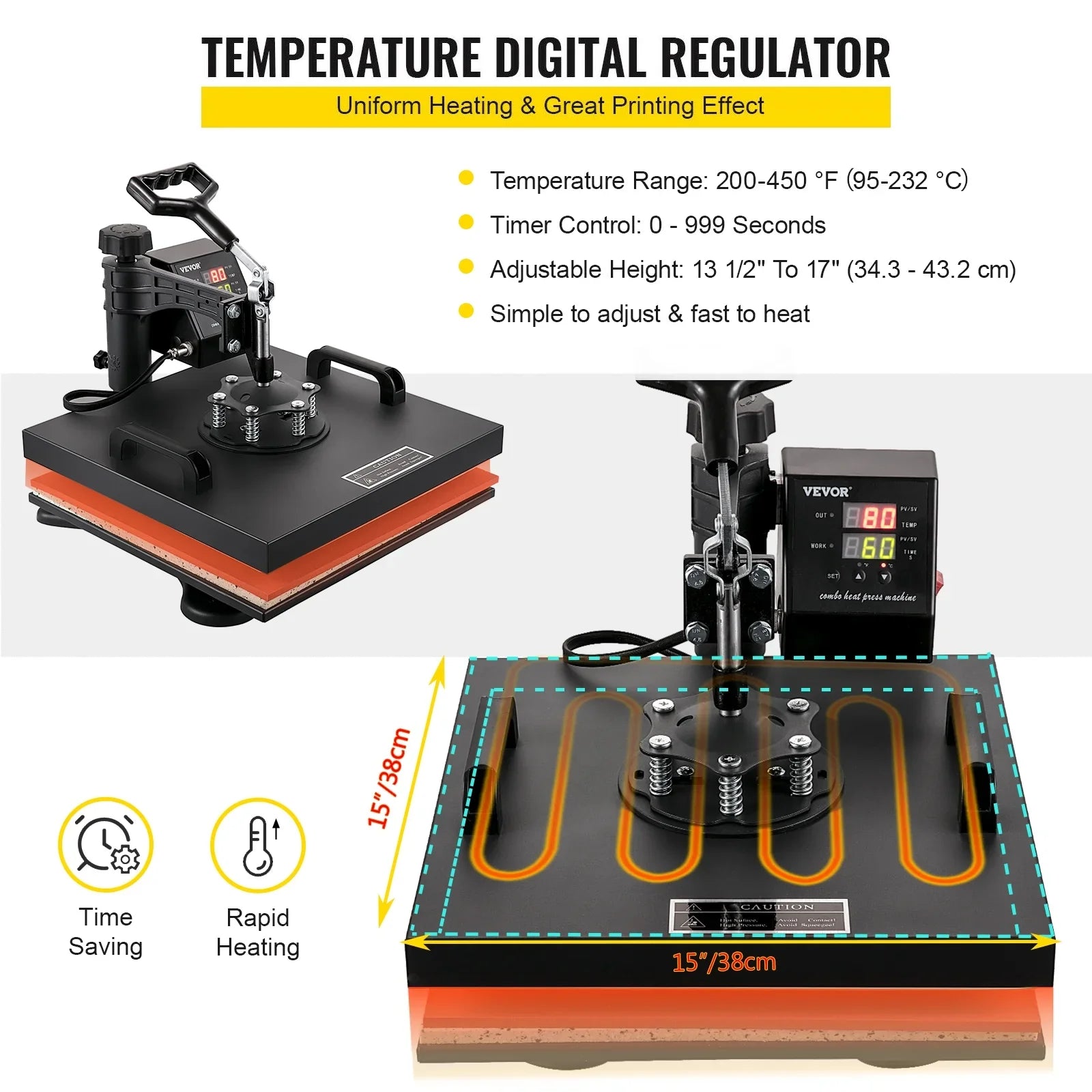 Heat Press Machine 15"x15" 8 in 1 Combo Digital Multifunctional Sublimation Heat Transfer Machine Dual  Display 360 Degree Rotation Swing Away