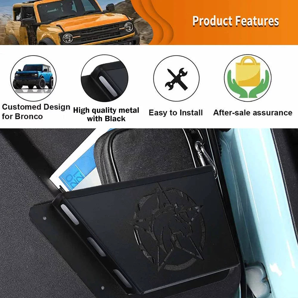 Rear Door Panel Pocket Organizer Box for Ford for Bronco 2/4 Door 2021+(- ), Black Metal Water Proof Dust Proof Scratch Resistance,1 Pair
