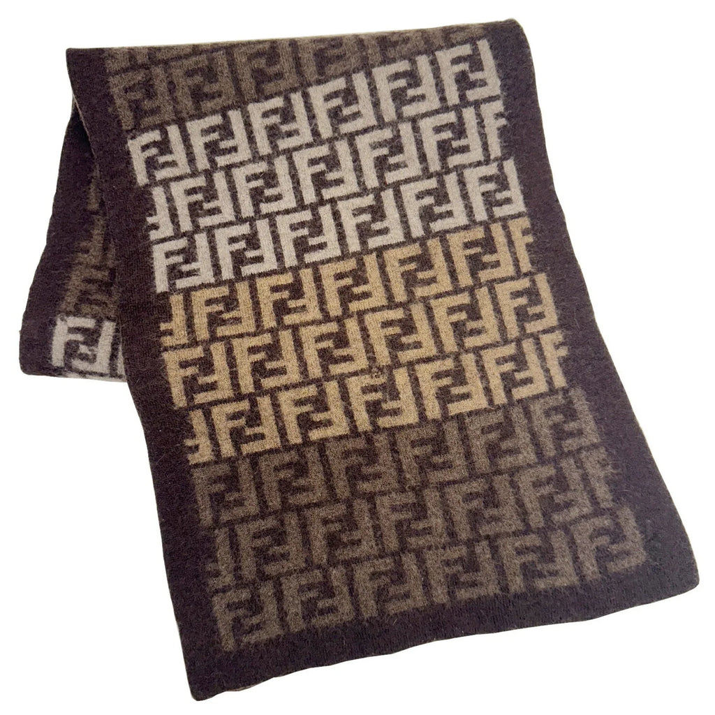 Pre-Owned  Zucca pattern  scarf wool brown beige men's women's (Good)