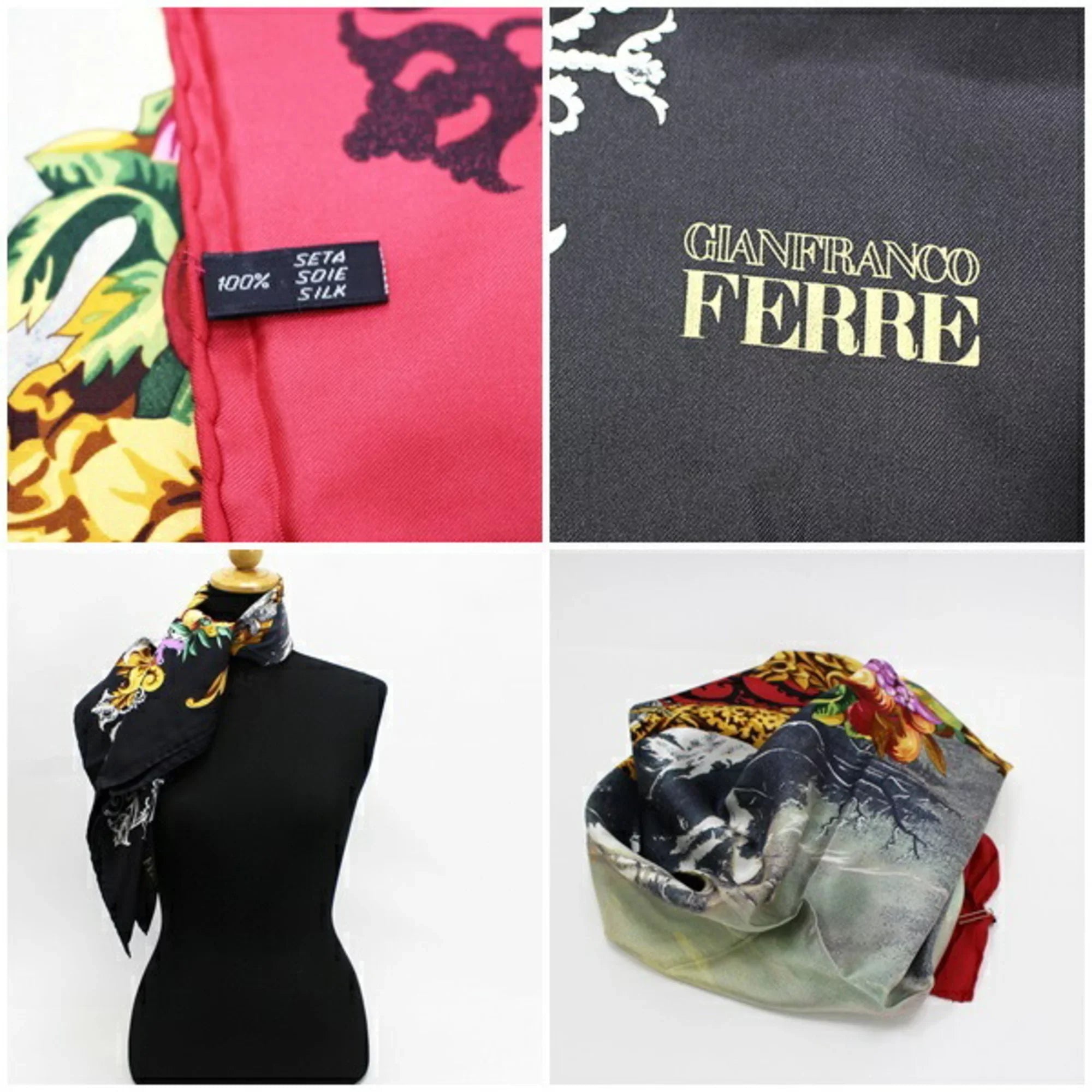 Pre-Owned Gianfranco Ferré Silk Scarf Stole Red x Black Multicolor   Ladies (Good)