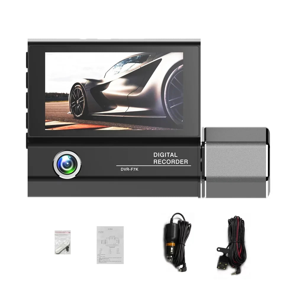 Walmeck 3 Cameras Dash Cam 4in Clear Car Rearview Mirror Car Video Recording Car Recorder Auto Safety Driving Recorder