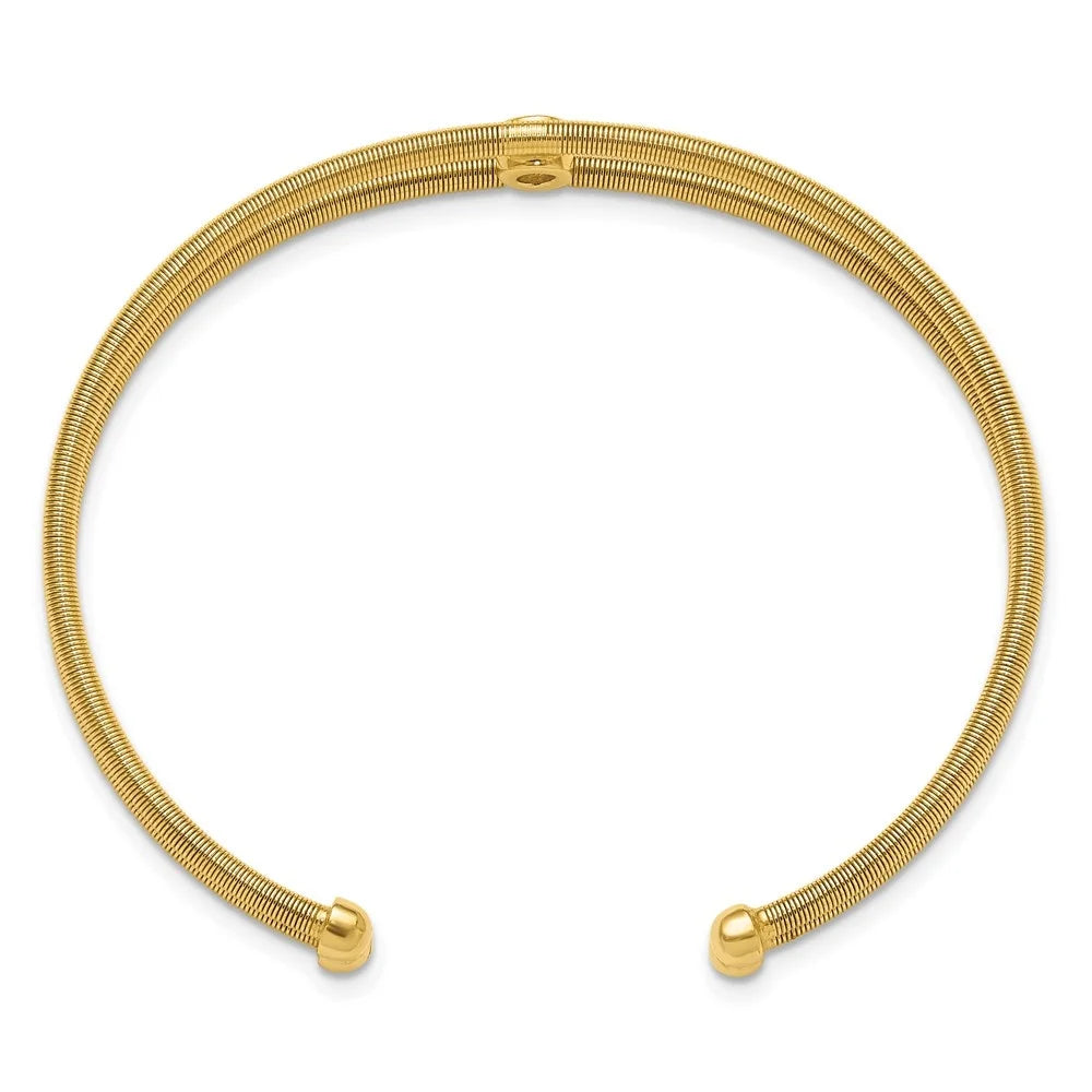 Auriga 925 Sterling Silver Polished Gold-tone Textured  Two Band Cuff Bracelet for Women