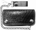 Lucky 13 Old Time Genuine Embossed Black Leather 6" Chain Wallet