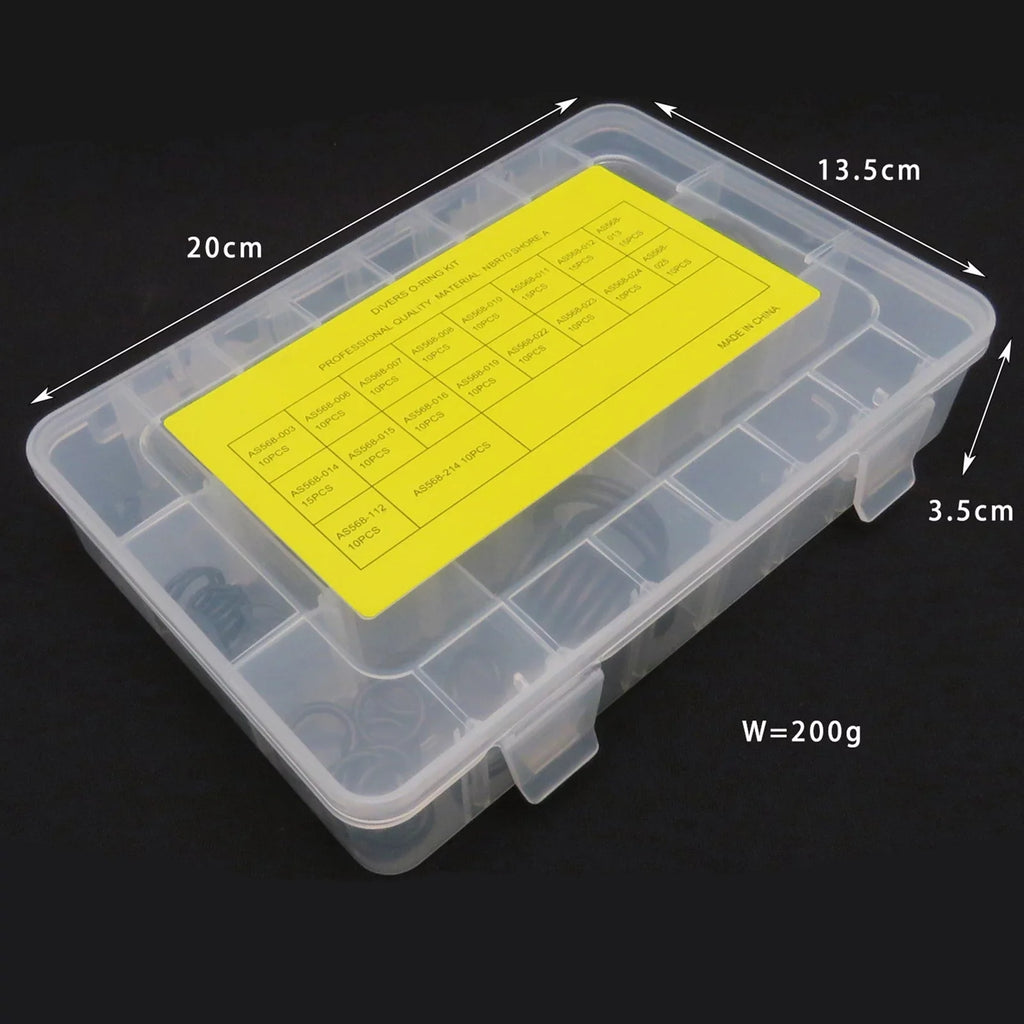 200Pcs 18 Sizes - with Storage Box for Scuba Diving Tank Valves, Hoses, Regulators, Cameras Etc Diver Gear Replacement