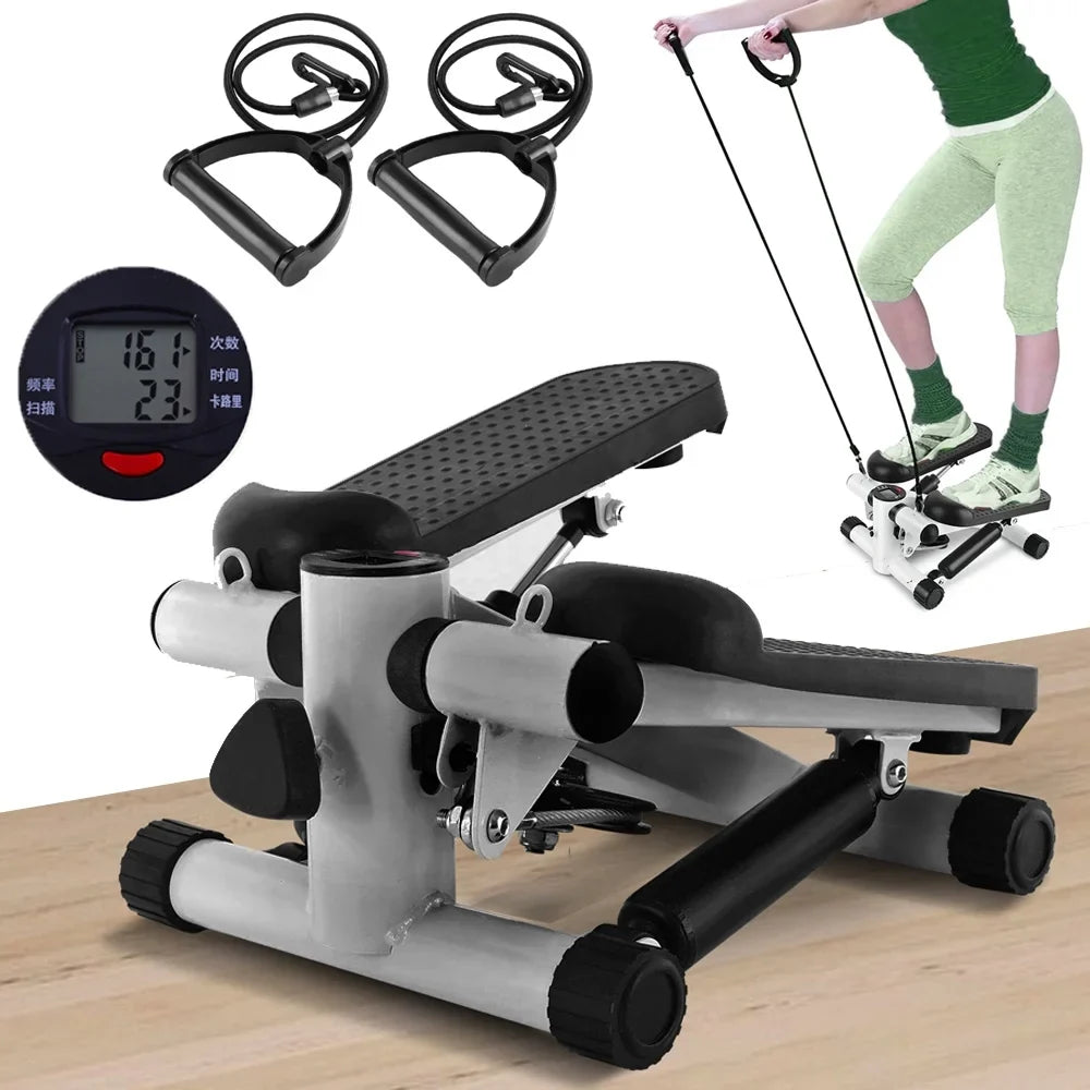 Stepper for Exercise, Stair Stepper Cardio Equipment with Resistance Bands, Mini Stepper Adjustable Stride Height Gray