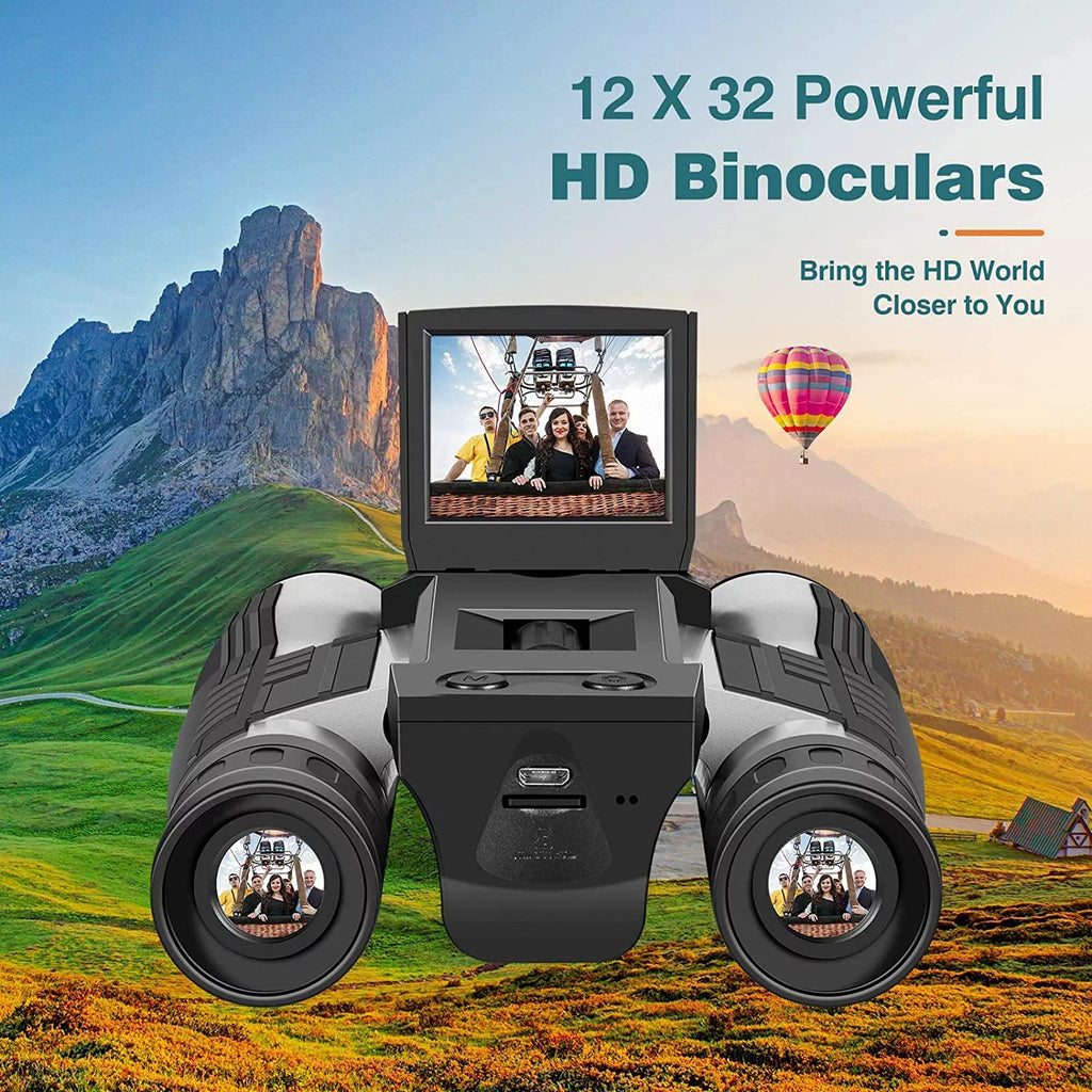 Camonity 5M 2"  32GB Digital Camera with Binocular 12X Zoom Video Photo Recorder Camcorder for Bird Watching Football Game Concert