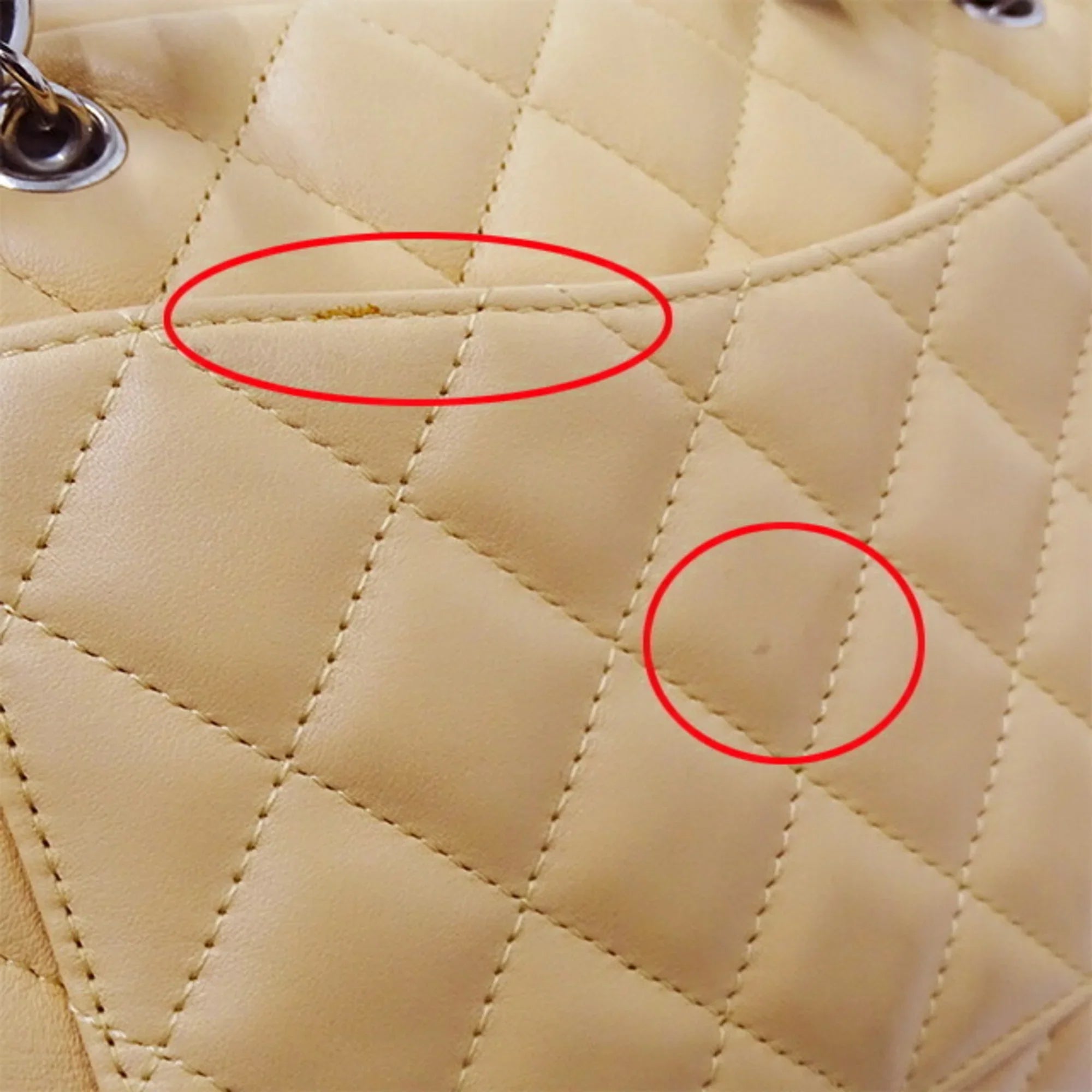 Pre-Owned  Bag Cambon Women's Handbag Lambskin Beige Black (Fair)