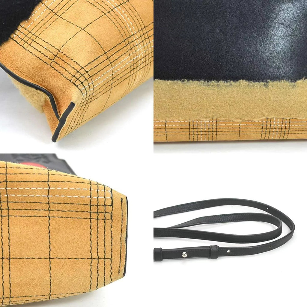 Pre-Owned Loewe  diagonal shoulder bag leather/suede black x red brown women's r9572g (Good)