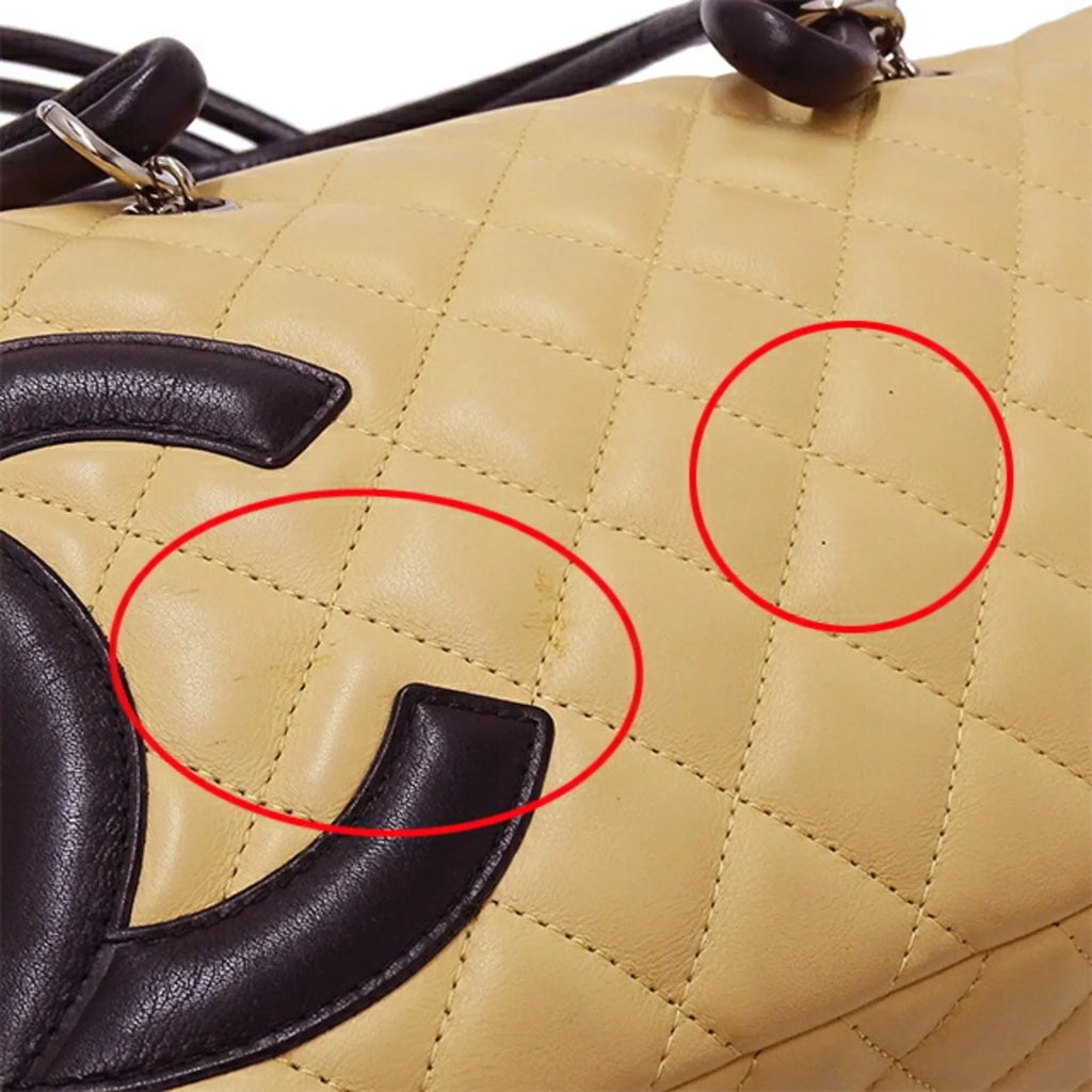 Pre-Owned  Bag Cambon Women's Handbag Lambskin Beige Black (Fair)
