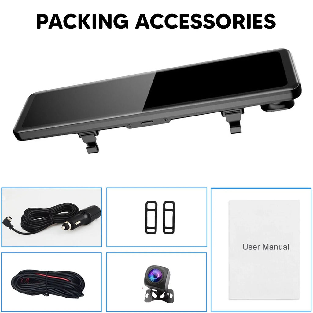 4K 12" Car Dash Cam Touch Screen with Rear View Mirror Camera Waterproof  Video Recorder Night Vision Motion Detection G-Sensor