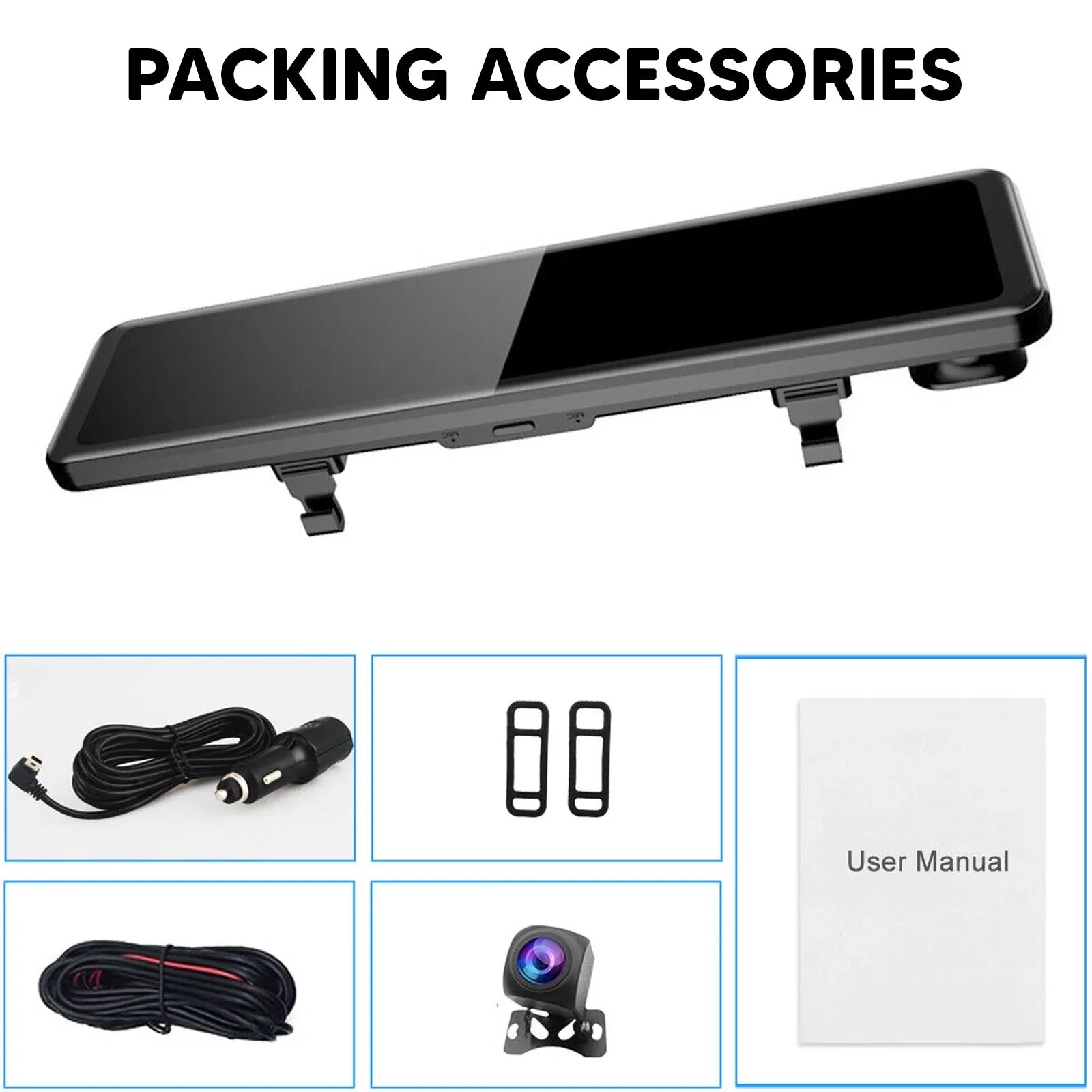 4K 12" Car Dash Cam Touch Screen with Rear View Mirror Camera Waterproof  Video Recorder Night Vision Motion Detection G-Sensor