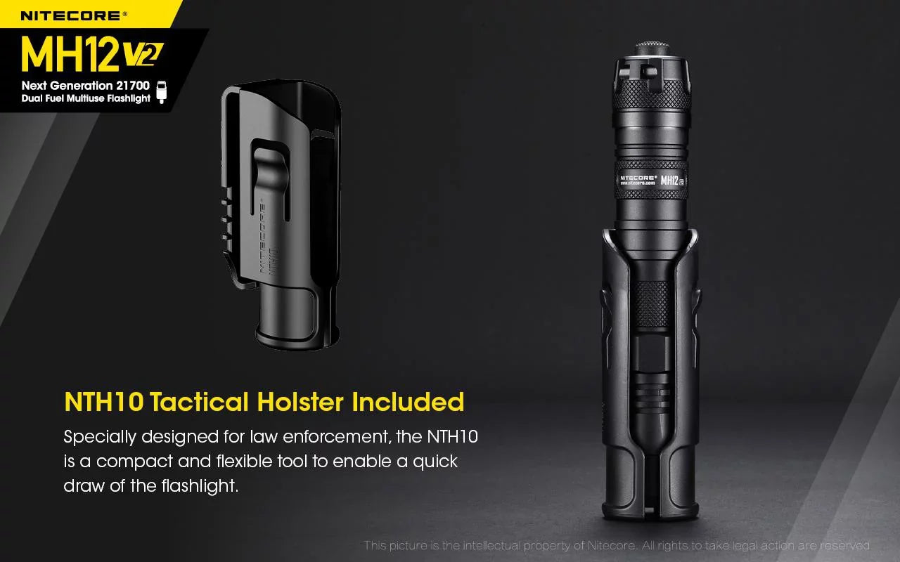 Combo: Nitecore MH12 V2  -L2 V6  Flashlight -1200 Lumens -21700 Battery (Included) + NL2150HPi 21700 5000mAh Battery