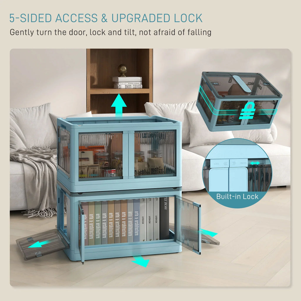 Stackable Storage Bins with Lids, Wheels, and Collapsible, Blue