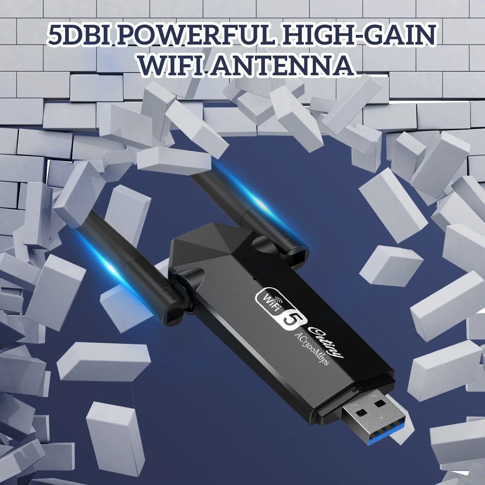 WiFi Adapter, Ortiny 1300Mbps WiFi  Dual Band 5G/2.4G Wireless Network Adapter for Desktop Laptop , Dual Band WiFi Dongle Wireless Adapter for Supports Windows 11/10/8/7, Mac  10.9-10.15