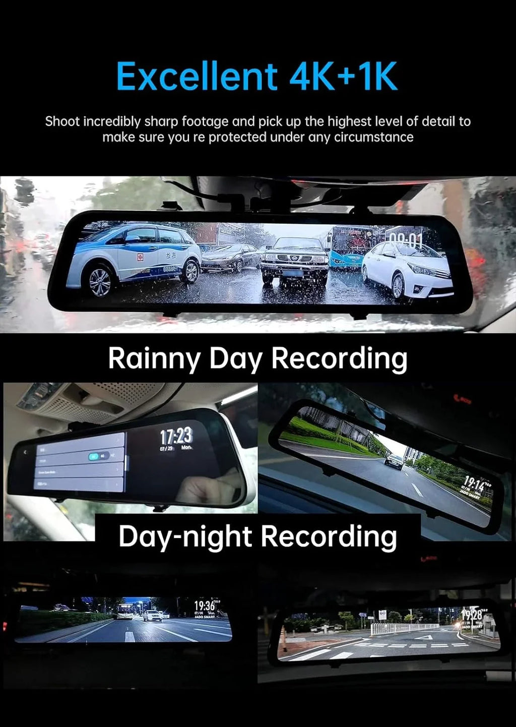 K17 Dash Cam 4K  12" Rear View Mirror Camera 2160P Ultra  Front and Rear Night Vision Parking Assistante 64GB Card