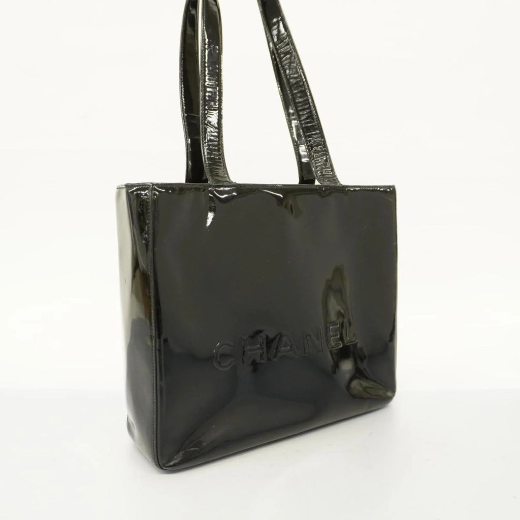 Pre-Owned Chanel Tote Bag Patent Leather Black Champagne Women's (Good)