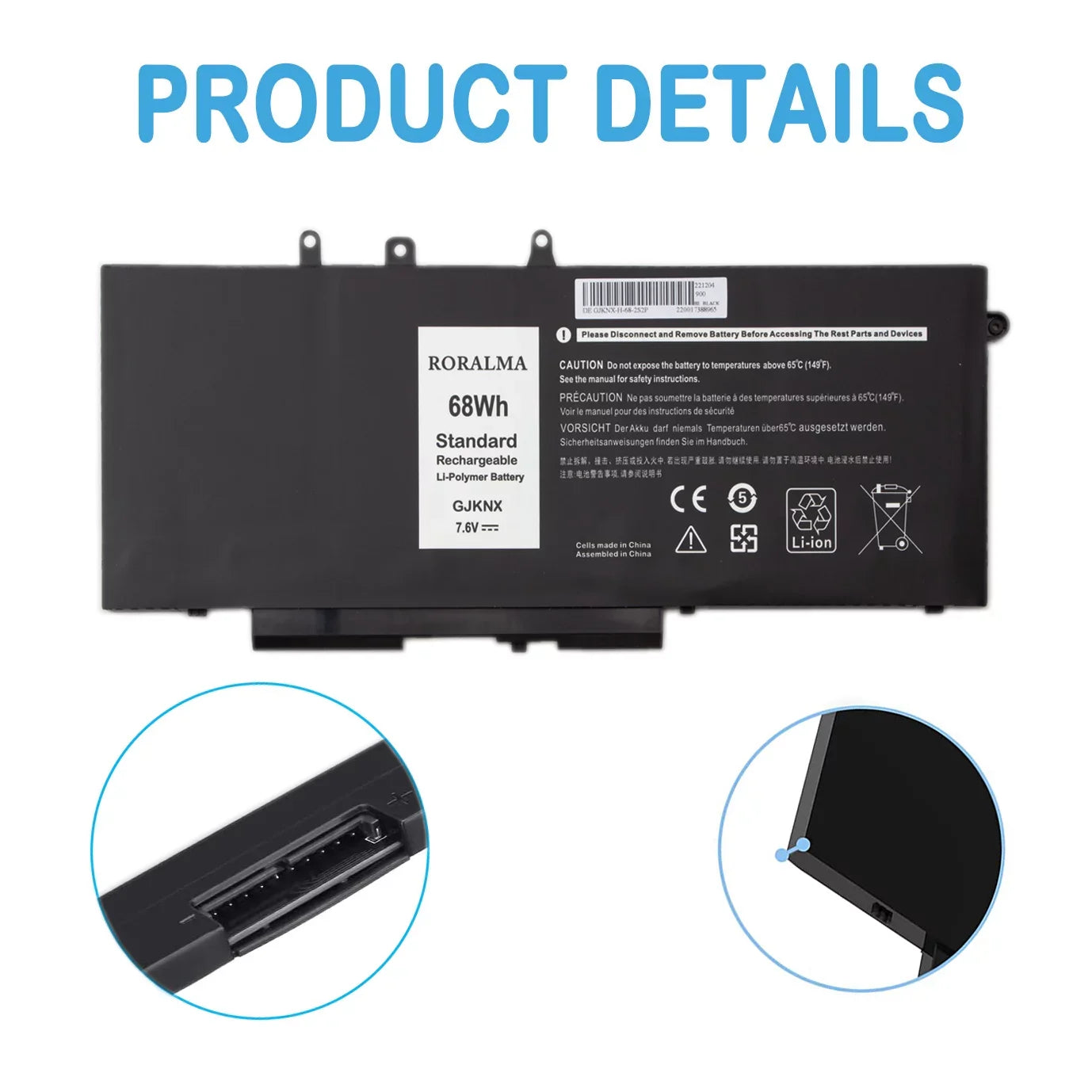Laptop Battery 68Wh for Dell Latitude 5480 5580 5280 5288 5488 5590 5591 5490 5491 5495 E5480 E5580 E5490 E5590, Dell Precision 15 3520 3530 Series Notebook GD1JP DY9NT 5YHR4 451-