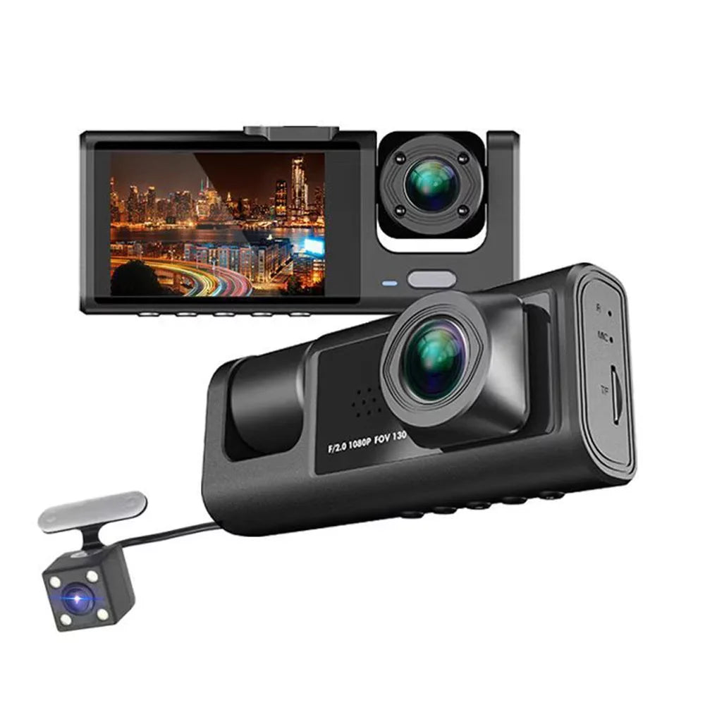 1080P  Dash Camera Front & Inside & Rear Camera Driving Recorder 2 Inch Screen Dashcam Support Night-Vision Loop Recording One-Key Lock