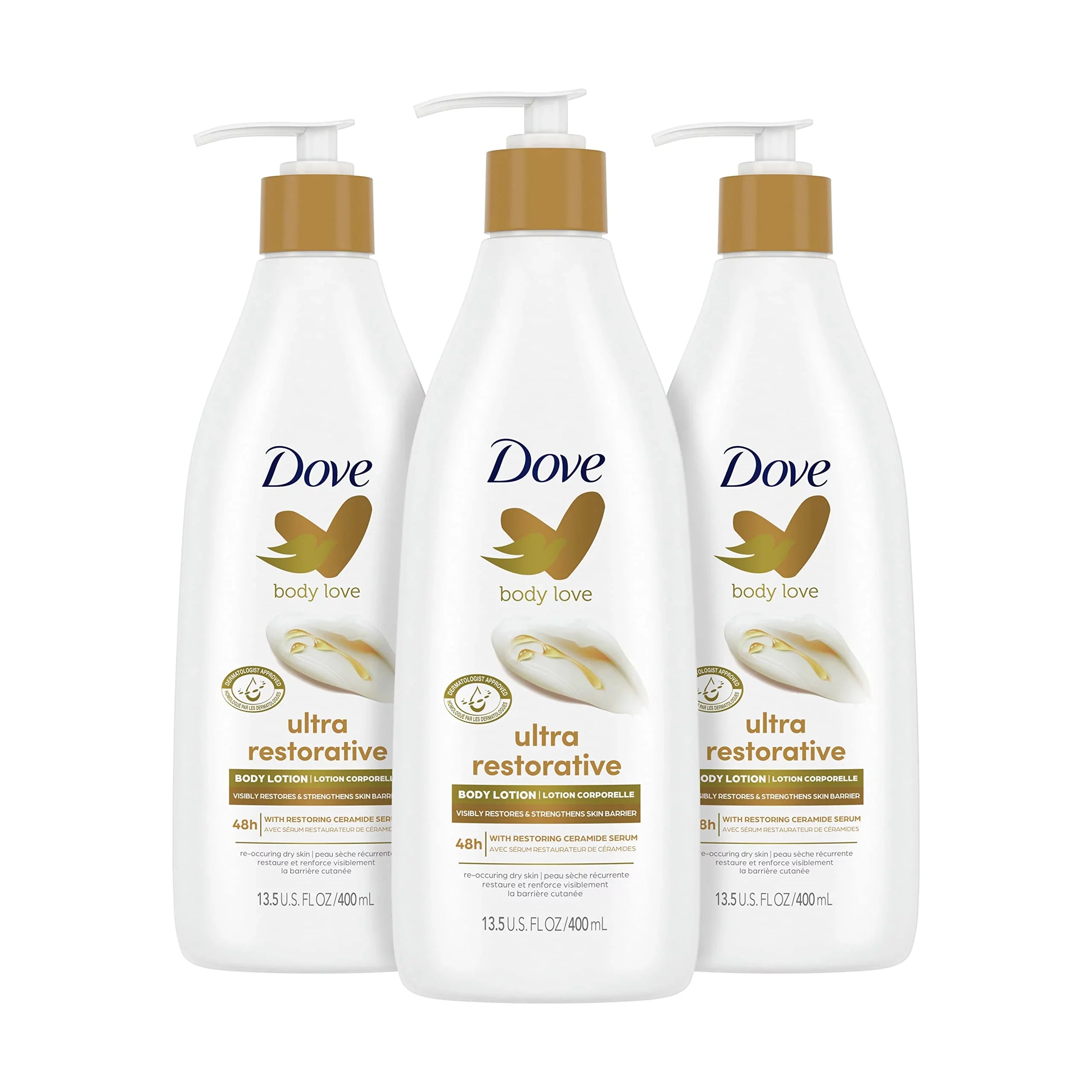 Dove Body Love Body Lotion Restoring Care Pack Of 3 For Reoccuring Dry Skin Visibly Improves Very Dry Skin 13.5 Oz.