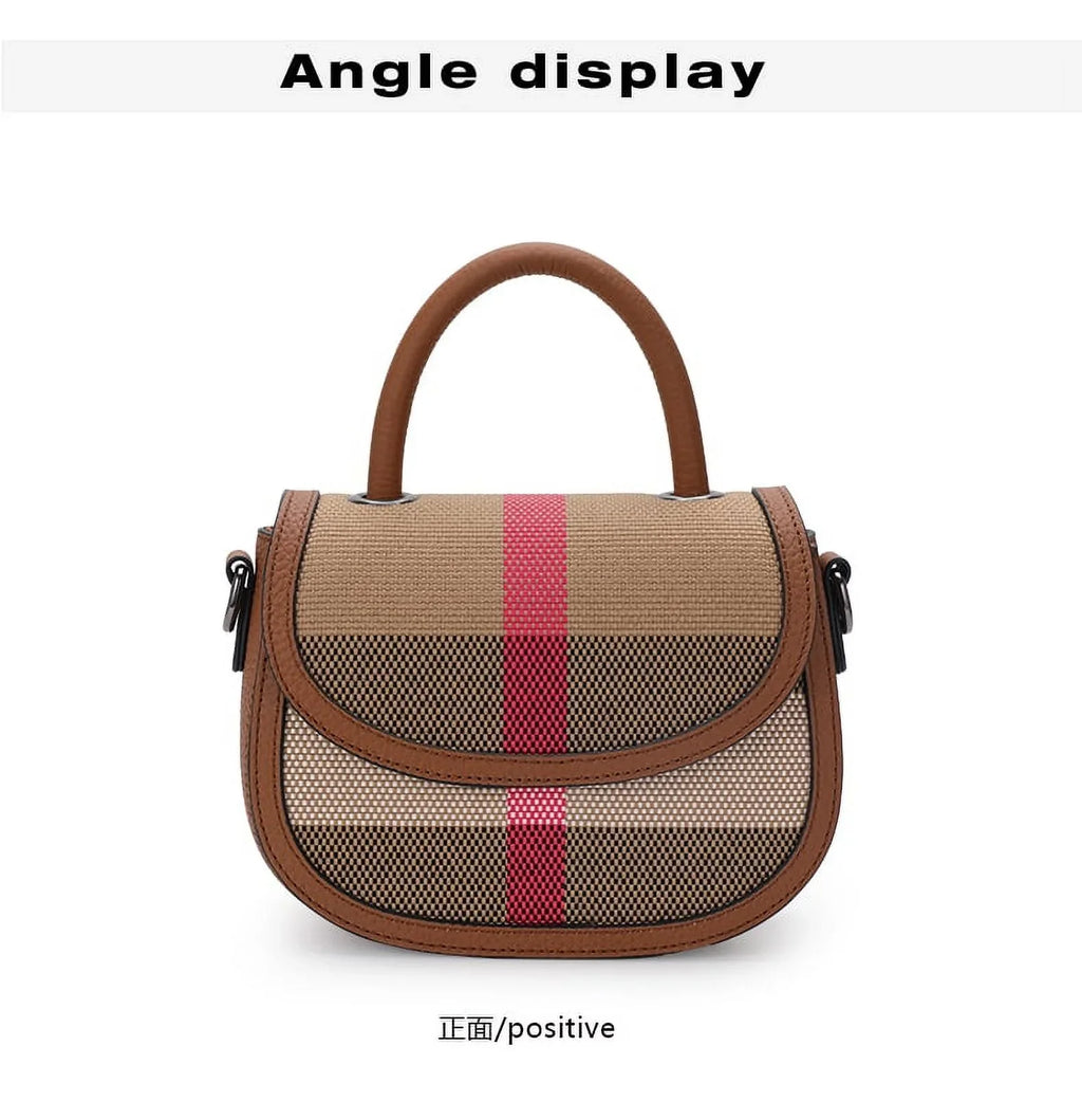 Aidrani   New Women's One Shoulder Crossbody Bag Canvas with Cowhide Saddle Bag
