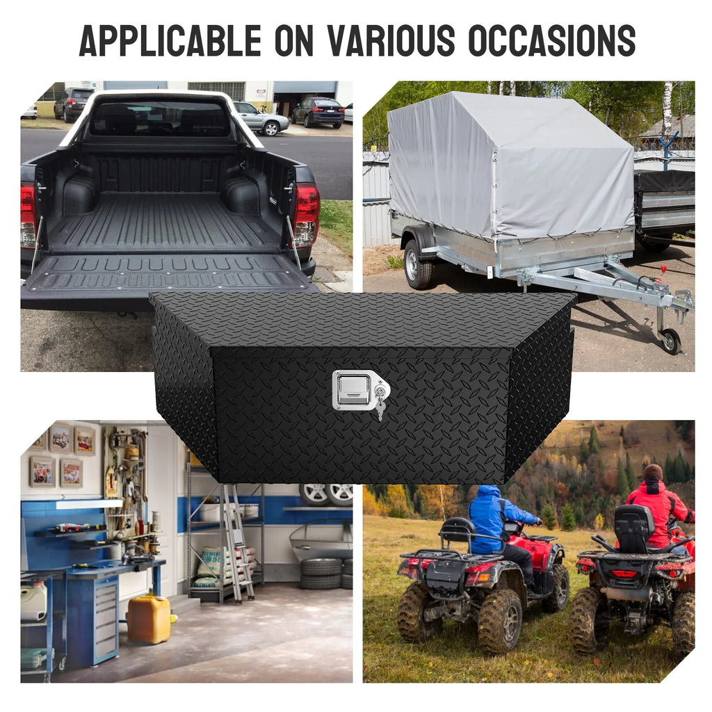 39 Inch Aluminum Truck Trailer Tongue Tool Box with Lock & Keys, Diamond Plate Storage Organizer Toolbox for Pickup Truck Bed, Trailer, , , Black