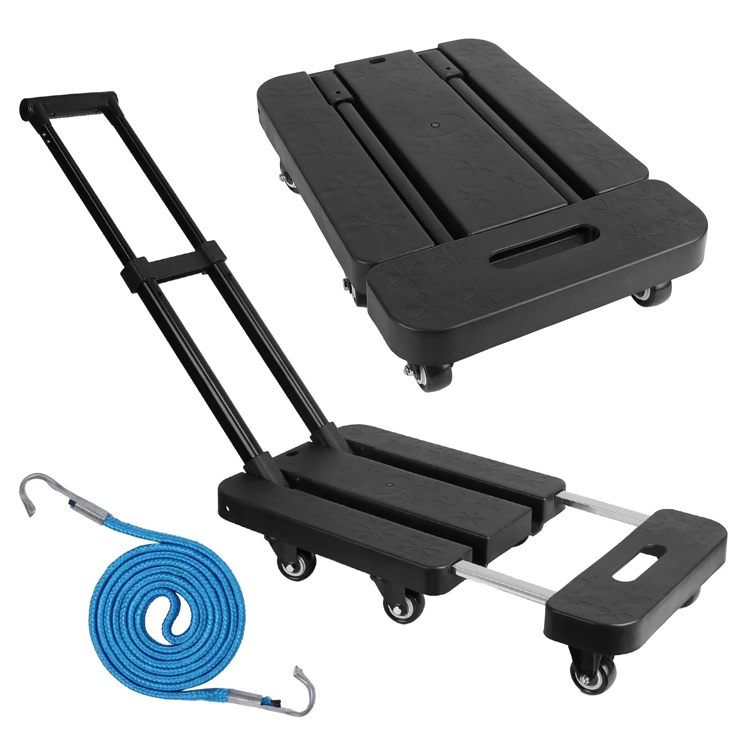Folding Hand Truck iMounTEK 165LBS Heavy Duty Luggage Cart Utility Dolly Platform Cart for Luggage with Retractable Handle 1 Elastic Ropes Black