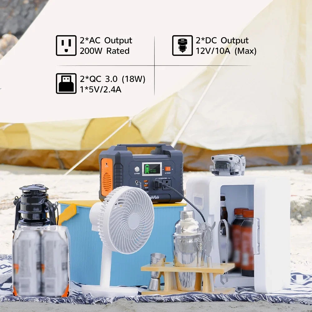 Flashfish PortableStation,3 Modes E200 Portable 200w Batterye200 Modes - 200w BatteryStation With 3 40800mah/151wh Solar - 40800mah/151wh 200w Modes Station With Solar -and Modes