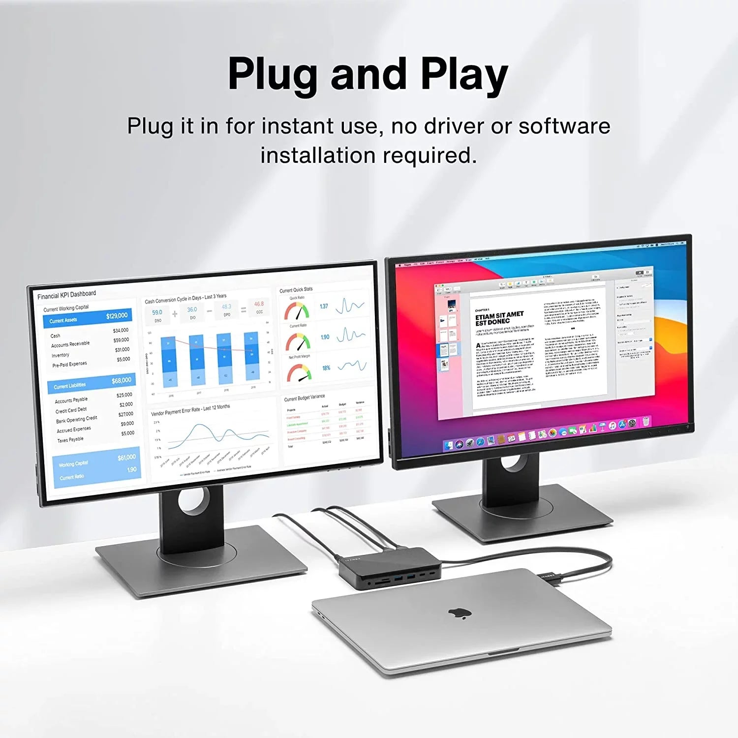MacBook Pro Docking Station 180W Power Adapter, iVANKY 12 in 2 Dual 4K@60Hz  C Station VCD03-
