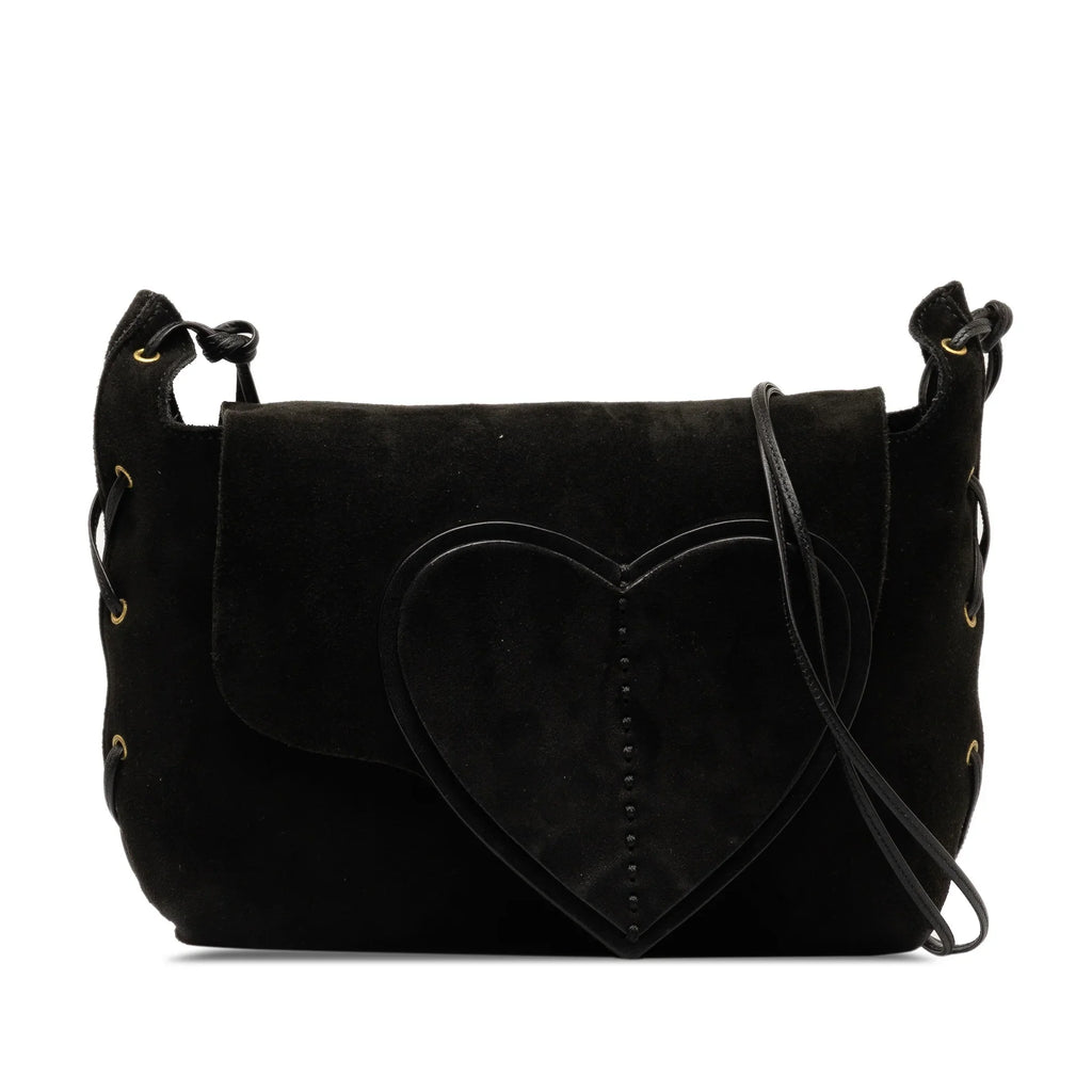 Pre-Owned Authenticated Gucci Heart Crossbody Suede Leather Black Crossbody Bag Unisex (Good)