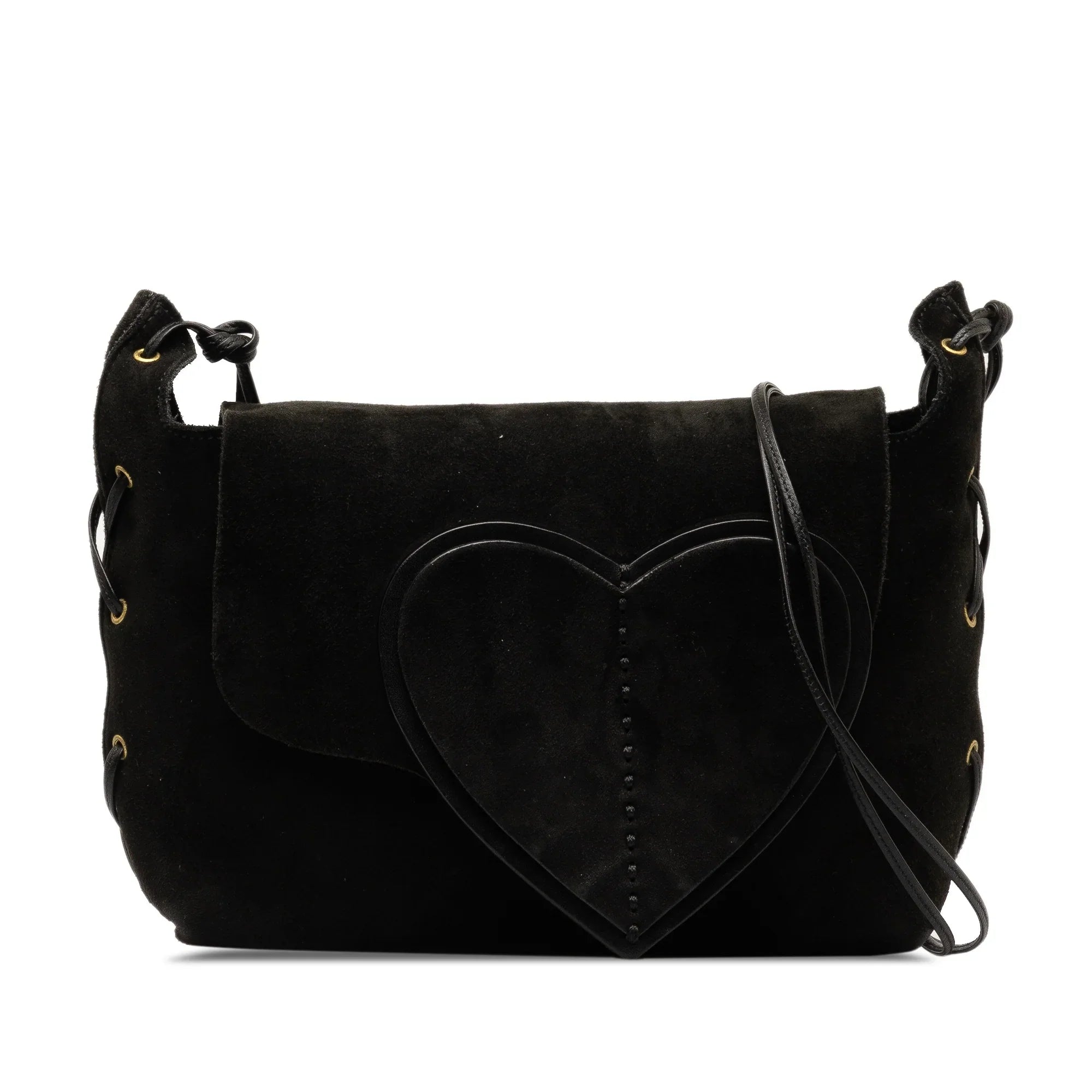 Pre-Owned Authenticated Gucci Heart Crossbody Suede Leather Black Crossbody Bag Unisex (Good)